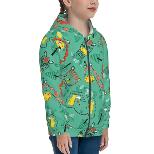 Funny Animals in Jungle Kids Pullover Hoodies Boys Zip Up Sweatshirts Girls Athletic Clothes with Pocket4