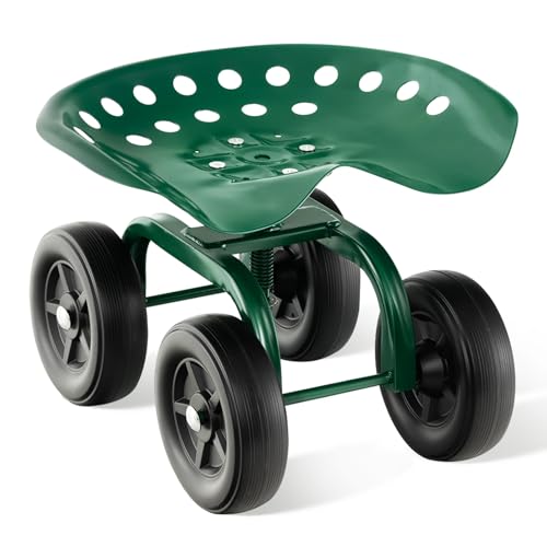 LDAILY Garden Seat with Wheels Adjustable Height