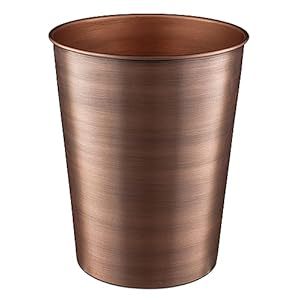 Monarch Abode 10628 Metal Wastebasket Trash Can for Home Office Bedroom, Decorative Wastebasket, Modern Bathroom Decor, Durable, Antique Copper Finish