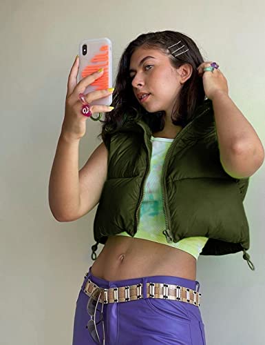UANEO Cropped Puffer Vest Women Zip Up Stand Collar Sleeveless Padded Crop Puffy Vests