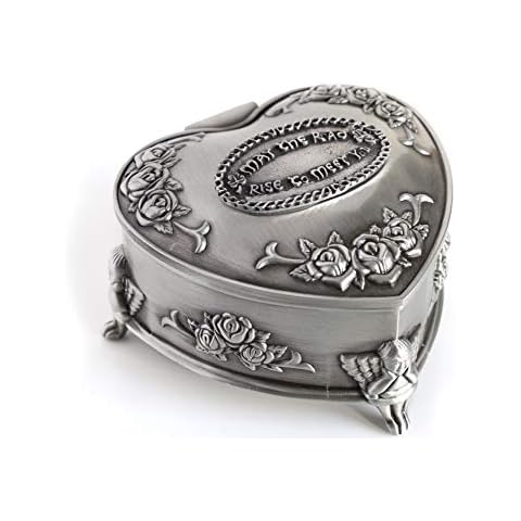 Heart-Shaped Irish Jewelry Box with May the Road Rise Medallion Cover