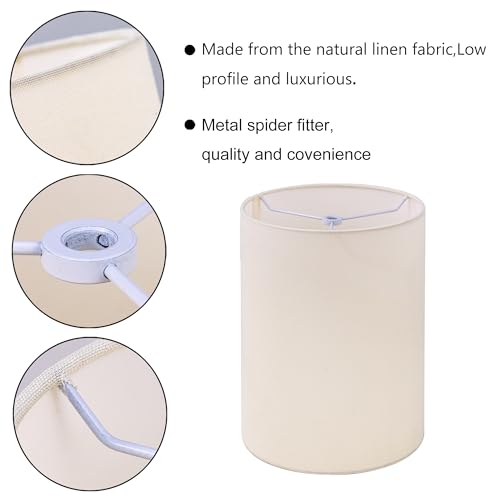 Wellmet CreamWhite 6"x 6"x10" Lampshade, No Assembly Required, Classic Modern Lamp Shade for Table Lamp, Bedside Lamp, Floor Lamp, Fabric Drum Lampshade, Spider Fitter by Wellmet - Used condition - Image 4