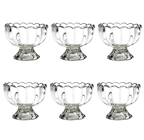 Binsakao Ice Cream Bowls, Small Glass Dessert Bowls Set, Cute Tulip Footed Cups For Fruit Salad Milkshakes Trifle Pudding Snack Cocktail Drinks Condiment Sundae Party (6 Oz, 6 Pcs) #TOP4