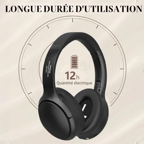AndThere Casque Sans Fil Bluetooth Over Ear Sans Fil Casque Casque Sur L'oreille Sans Fil Casque Gaming Casque Casque Casque avec Microphone Jack Câble Grand Casque pour PC Musique Gym TV – vue 3