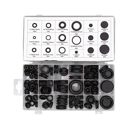 125PCS Rubber Grommet Assortment, Sealing Eyelet Ring Gasket Set, Black - Weatherproof, Heat, Wide Use for Automotive and Electrical Wiring