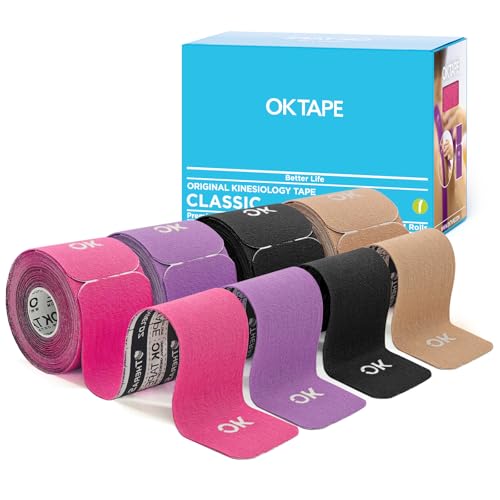 OK TAPE 4 Rolls Kinesiology Tape Precut Cotton Elastic Athletic Tape Latex Free 20 Strips per Roll 2in x 16ft Muscle Support Mixcolor