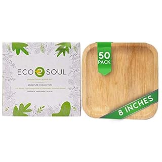 ECO SOUL 100% Compostable, Biodegradable, Disposable Palm Leaf Plates | Like Bamboo Plates, Eco-friendly 10', 8' | Sturdy, Microwave & Oven Safe | Party, Wedding, Event Plates (50, 8" Square Plates) (B08MYJBSCV)