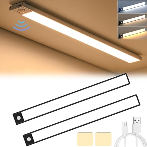 FETNHU Magnetic Self Adhesive Wall Lights, Magnetic Self-Adhesive Smart Sensor LED Light Strip, Under Cabinet Lighting, 3 Color Temps Stepless Dimming Rechargeable Closet Lights (2pcs-a,3.93in)