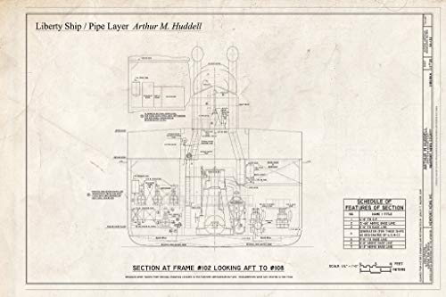 Historic Pictoric : Blueprint Section at Frame #102 Looking AFT to #108 - Arthur M. Huddell, James River Reserve Fleet, Newport News, Newport News, VA 12in x 08in