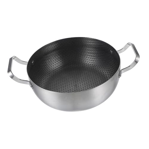 CLISPEED Honeycomb Nonstick Double-Handle Cooking Pot 24cm Stainless Steel Frying Pan Household Skillet Suitable for Steaming Frying Simmering Random Style