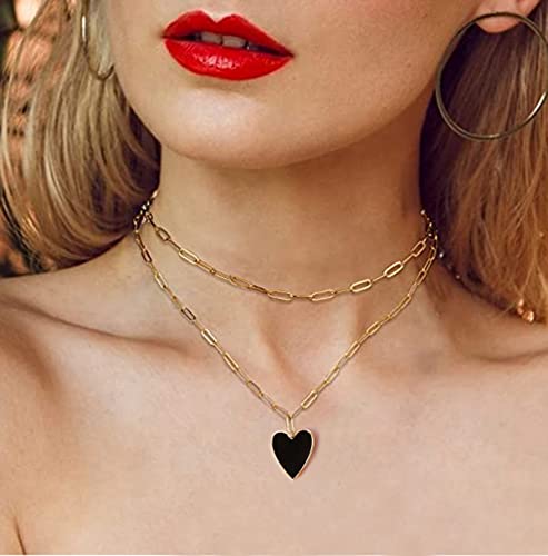 Cilili Preppy Necklace For Women Girls, Forever Love Heart Enamel Pendant Paperclip Necklace 18K Gold Plated Jewelry Gifts #TOP6