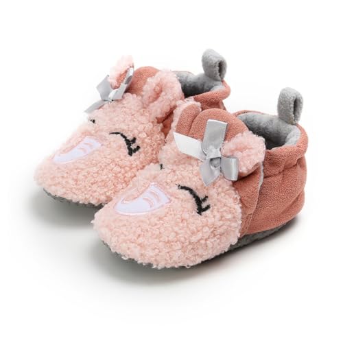 Image of AKINGIO Baby Boys Girls Cotton Booties Non Skid Soft Sock Boots Infant Slippers Newborn First Walker Crib Shoes