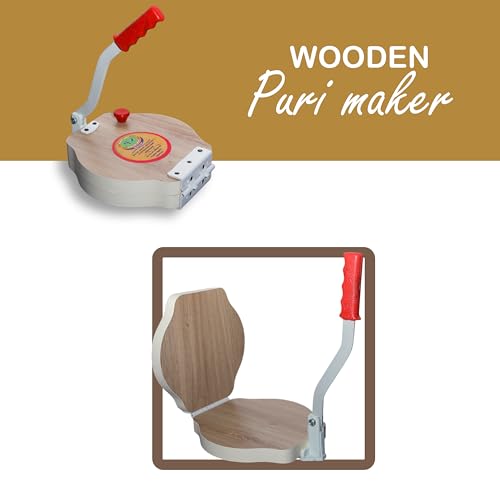 Image of Manual Puri & Dough Press Machine (10 Inch) | Wooden Body with Stainless Steel Plate | Multi-Purpose Papad, Khakhra, Empanada & Pathiri Maker | Hand Press for Home Kitchen E1