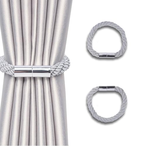 NAHUAA Sujeta Cortinas con Iman Recoge Cortinas Gris Alzapaños Magnetico sin Taladro para Cortinas Delgadas o Gruesas, 2 Piezas