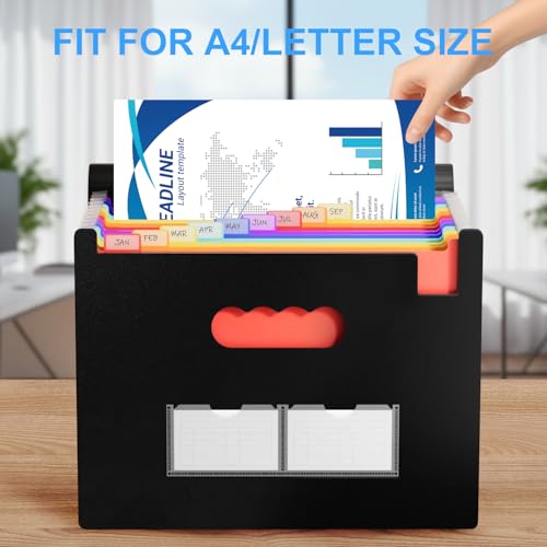 Fododo Dokumentenmappe A4 mit 37 Fächern, Fächermappe A4 Dokumenten Organizer, Ordner, tragbarer Akkordeon-Aktenordner für Rechnungen, Papiere, Schule und Büro (schwarz)