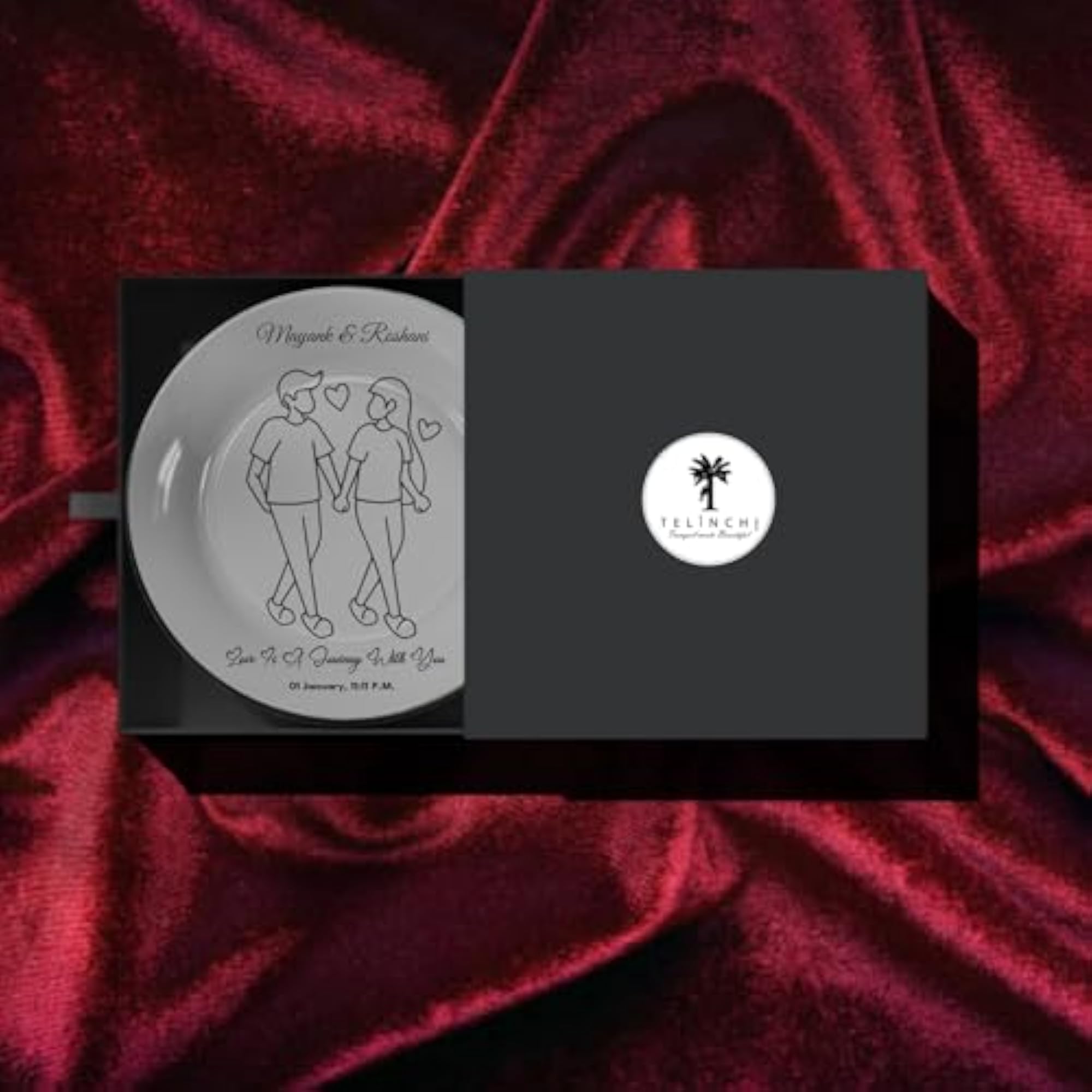 Personalized Couple Line Art Decorative Plate, Custom Gift