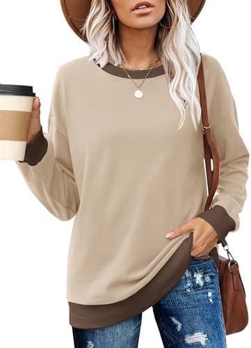 Besshopie Womens Long Sleeve Shirts Crewneck Casual Tunic Tops Fall Fashion Outfits