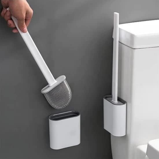 Image of Silicone Toilet Cleaning Brush Bathroom Cleaning Accessories Toilet Brush with Holder Stand Commode Cleaning Brush Closet Cleaning Brush Pot Cleaner Brush(White,Pack of 1)