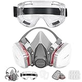 TICONN Reusable Respirator Mask with Filters, Gas Mask with Anti Fog Safety Glasses, Anti-Dust Half Face Cover Respirator
