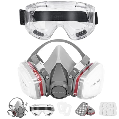 TICONN Reusable Respirator Mask with Filters and Glasses