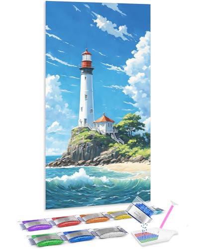Kit de diamond painting 5D de faro para decorar tu salón con arte moderno
