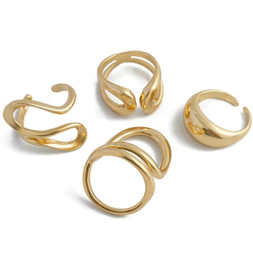 Image of Shining Diva Fashion Stylish Trendy Finger Rings Set for Women & Girls | Chunky Minimal Statement Ring Combos Modern Elegant Jewellery Collection