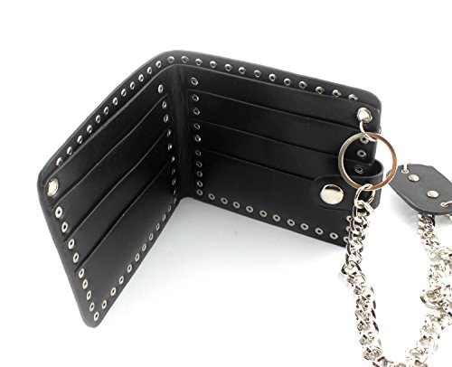 vogueteen Men's skull Biker Punk studded Leather Wallet with a Jeans Long Key chain4