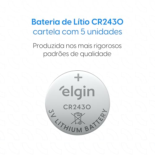 Bateria de Lítio CR2430 Elgin com 5 unidades 3V Pilha