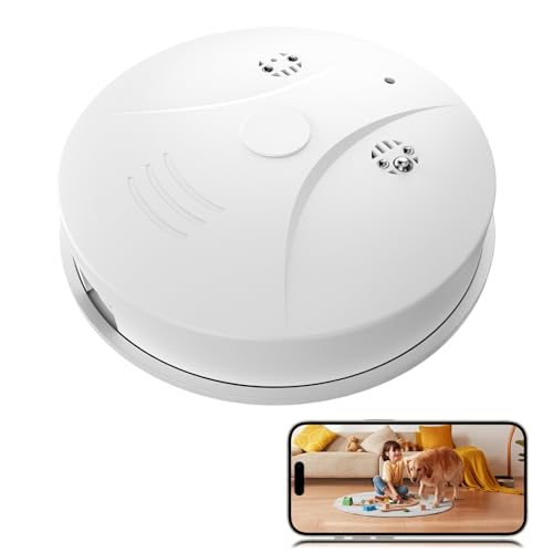 ASWNS 1080P HD Wireless Camera Smoke Detector for Home Security with App Control & Motion Detection,WiFi Indoor Security Camera with Night Vision & Loop Recording for Office,Garage,Shop,Pet