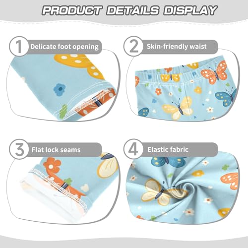 Cartoon Flowers Butterfly Teal Blue Girls Leggings Kids Yoga Pants Dance Active Tights 4T3