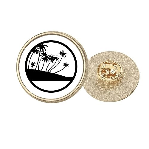 Broche ronde dorée et palmier noir de taille M au design graphique raffiné