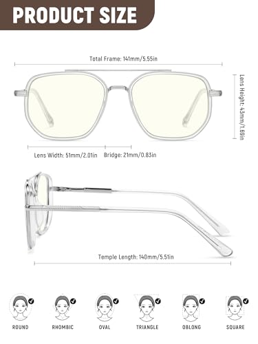 Image of kimorn Blue Light Blocking Aviator Glasses for Women Men | Clear Lens, TR90 Metal Frame, UV400, Office Gaming