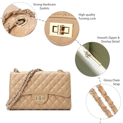 Image of Quilted Leather Crossbody Bags for Women Trendy Ladies Shoulder Purse Satchel HandBag with Chain Strap