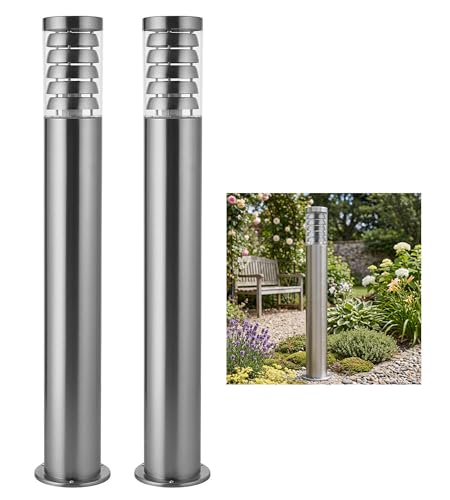 National Lighting Tango IP44 Rated Brushed Stainless Steel Bollard Light Fixture for Outdoors - E27...