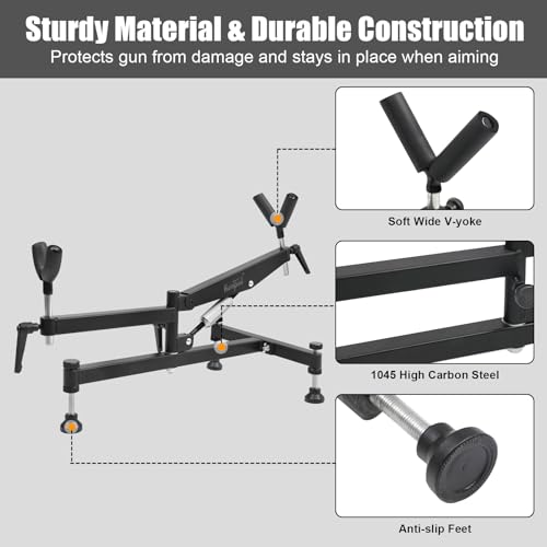 HUNTPAL Shooting Range Pistol Rifle Rest with Adjustable Elevation Angle, 360° Swivel Frame and Height Adjustment Base, Ambidextrous Recoil Reducing Front & Rear Gun Holder for Stabilizing Shots