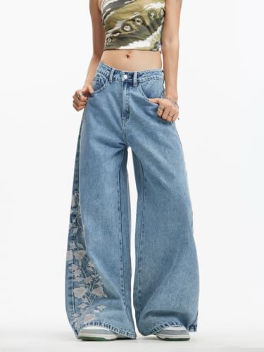 Image of Women's Wide Leg Baggy Jeans Trendy 2026 Denim Pants Vintage Hip Hop Loose Fit Long Trousers Streetwear