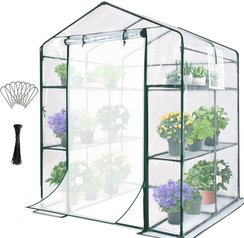 Quictent-Greenhouse-Screen-Door-and-Windows-3-Tiers-8-Shelves-56x56x77-Walk-in-Planting-Garden-Greenhouse-for-Winter-Indoor-Outdoor-Stakes-Ropes-Included-Clear-PVC-Cover Quictent Greenhouse Screen Door and Windows 3 Tiers 8 Shelves 56x56x77 Walk in Planting Garden Greenhouse for Winter Indoor Outdoor Stakes Ropes Included Clear PVC Cover