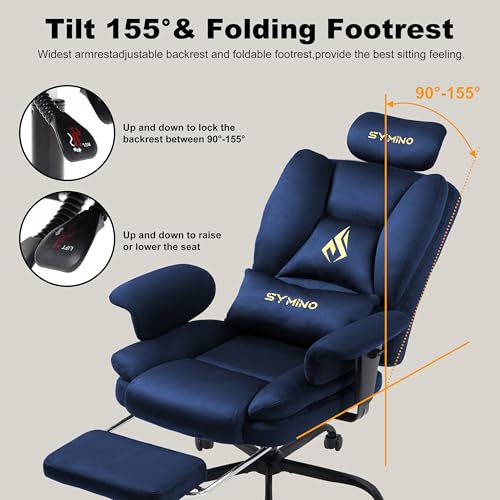 Image of Symino Gaming Chair with Footrest, Up /Down Armrests, Suede Fabric Ergonomic Office Chair, 155 Recline Computer Chair for Desk, Darkblue