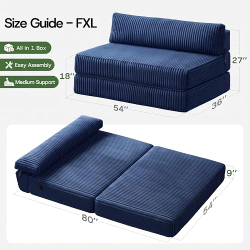Image of Folding Sofa Bed Convertible 4 in 1 Sleeper Chair Blue Full XL