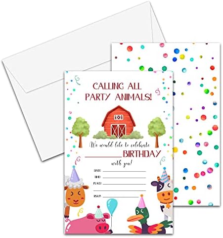 YQV Farm Animals Birthday Invitations, 20-Count Farmhouse Birthday Party Invitations With Envelopes, Farm Animals Barnyard Birthday Party Decorations And Supplies-HBYQK-A32