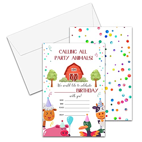 Yqv Farm Animals Birthday Invitations, 20-Count Farmhouse Birthday Party Invitations With Envelopes, Farm Animals Barnyard Birthday Party Decorations And Supplies-Hbyqk-A32 #TOP1