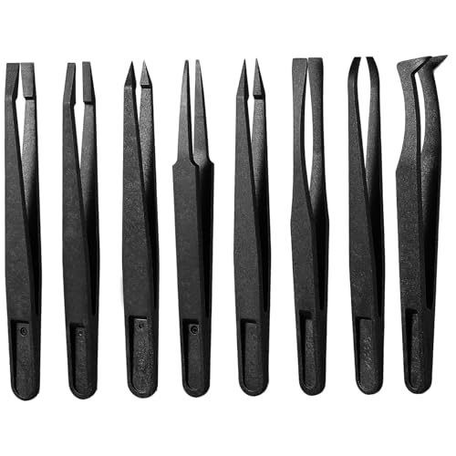 8PCS Plastic Tweezers, Precision Anti-Static Tweezers Venus Fly Trap Feeding Tongs 8 Styles Black for Crafting, Flytraps Pitcher Plants Reptile Feeding