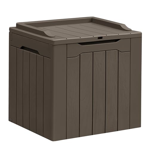 Greesum 31 Gallon Resin Deck Box All Weather Outdoor Storage Boxes for Patio Furniture Set,Outdoor Toys,Garden Tools,Brown