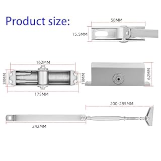 Automatic Door Closer Commercial or Home,for 99-132 lbs Residential and Commercial Light Doors Adjustable Size Hydraulic Buffer Door Closers Heavy Duty Cast Aluminum Body, Easy to Install(Silver)