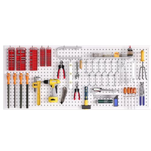 SaryEdge Tool Pegboard Garage Wall Rack Drill Bit Storage Wrench Set Racks Holders,Pegboard Panels,Pegboard Panels, Peg Board Tool Storage Holders, Metal Pegboard W,White-47.24x19.69in/120x50CM