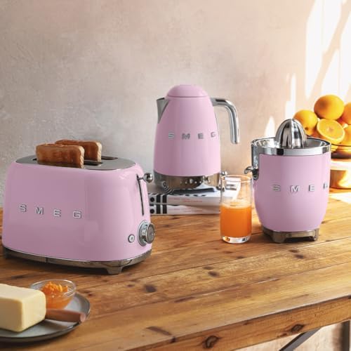 SMEG 2 Slice Toaster with 6 Presets and Defrost Function and Removable Crumb Tray TSF01PKUS, Pink — view 3