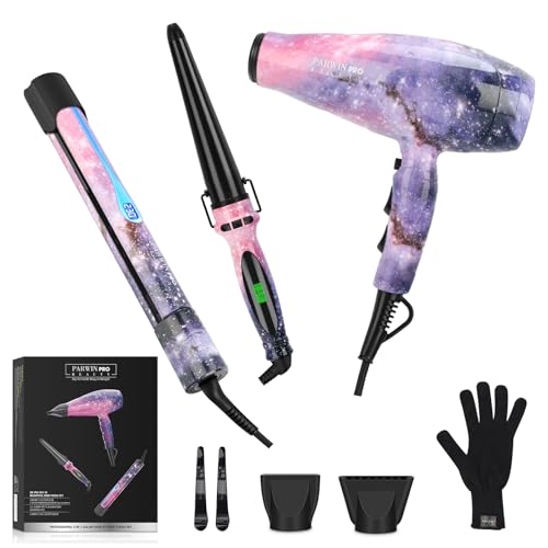 PARWIN PRO BEAUTY Sèche-cheveux 3 en 1 - Fer à lisser - Fer à friser - Sèche-cheveux ionique - Fer à lisser - Fer à friser conique - Coffret cadeau pour...