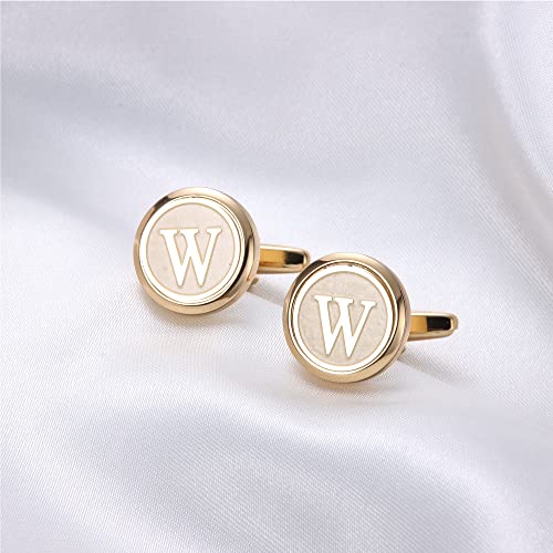 Image of LOYALLOOK Initial Gold Cufflinks for Men Gold Cuff Links Personalized Copper CuffLinks Letter Cufflinks Gift for Groom Husband Father