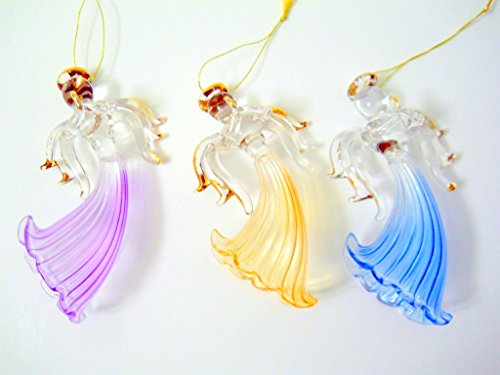 New Hand Blown Glass Colored Flying Angel Christmas Holiday Ornament Set Of 3 #TOP1