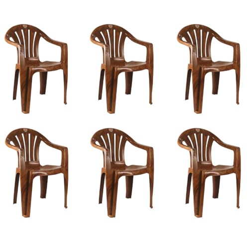 Image of Cello Capri Arm Chair (Sandalwood Brown, Set of 6) | Strong and Durable | Easy to Clean | Chair for Living Room, Bed Room, Kitchen, Office Room, Outdoor | 3 Years Warranty